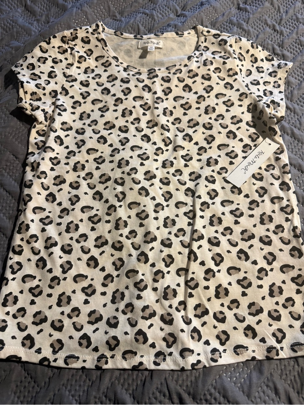 Kate Mack Girls' Leopard Print Short Sleeve Tee in Cream & Brown